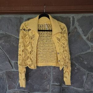 FP Movement by Free People Yellow Open-Knit Cardigan